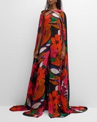 Naeem Khan - Floral-Print Halter Cape Gown - Lyst