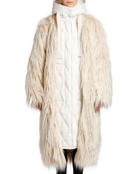 Moncler Bouregreg Oversized Fauxfur Coat W/ Underlay - Grey