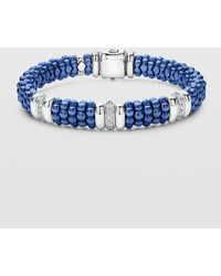 Lagos - Blue Caviar Ultramarine Ceramic 3-stations With 1-diamond Row 9mm Rope Bracelet - Lyst