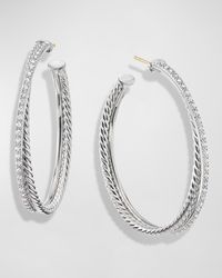 David Yurman - Dy Crossover Extra-large Hoop Earrings W/ Diamonds - Lyst