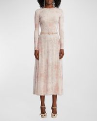 Ralph Lauren Collection - Painted Garden Long-Sleeve Tulle Midi Dress With Leather Belt - Lyst