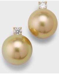 Belpearl - 18k Yellow Gold Pave Diamond And Golden South Sea Pearl Earrings - Lyst