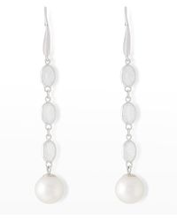 Pearls By Shari - 18k White Gold Oval Moonstone And 8mm Akoya Pearl Drop Earrings - Lyst