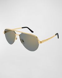 Cartier - Half-rim Metal Aviator Sunglasses With Logo - Lyst