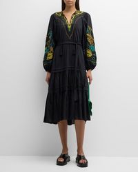 Kobi Halperin - Val Embroidered Blouson-Sleeve Midi Dress - Lyst