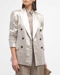 Brunello Cucinelli - Metallic Linen Double-breasted Blazer Jacket - Lyst