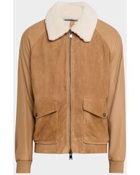 BOSS - Maduroy Shearling-Collar Corduroy And Leather Jacket - Lyst