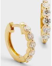Neiman Marcus - 18k Yellow Gold Round Diamond Hoop Earrings - Lyst