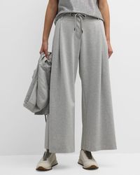 Brunello Cucinelli - Pleated Wide-leg Ankle Cotton Felpa Spa Pants - Lyst