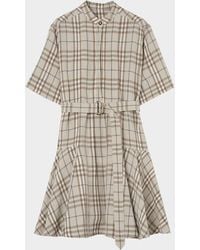 Burberry - Short-Sleeve Check Linen-Blend Belted Mini Shirtdress - Lyst