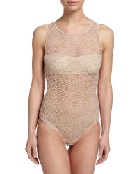 La Perla Macrame Lace Art Sheer Zip Bodysuit - Natural