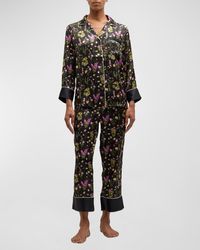 Neiman Marcus - Printed Cropped Silk Charmeuse Pajama Set - Lyst