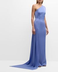 Alex Perry - Satin Crepe One-Shoulder Column Gown With Sash - Lyst