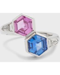 Bayco - Platinum Pink And Blue Sapphire Ring With F/vvs1-vs Diamonds, Size 7 - Lyst