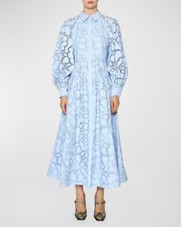 Huishan Zhang - Lilli Floral Lace Blouson-Sleeve Maxi Shirtdress - Lyst