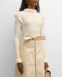 Marie Oliver - Tinley Ribbed Mock-Neck Ruffle-Trim Sweater - Lyst