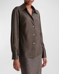 Vince - Brushed Houndstooth Bias Silk Long-Sleeve Blouse - Lyst