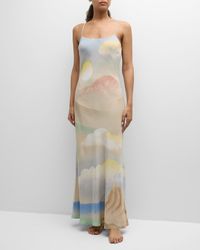Olivia Von Halle - Olympia Landscape-Print Silk Slip Dress - Lyst