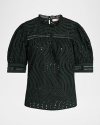 Ulla Johnson - Virginia Lace Eyelet Short-Sleeve Blouse - Lyst
