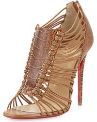 Christian louboutin Amal Ostrich Leather Cage Sandals in Brown ...