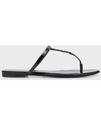 Saint Laurent - Cassandra Patent Ysl Thong Slide Sandals - Lyst