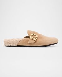 Tory Burch - Mellow Suede Shearling Buckle Loafer Mules - Lyst