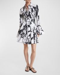 Michael Kors - Floral-Print Flare-Sleeve Pleated Cotton Poplin Mini Shirtdress - Lyst