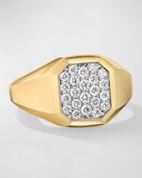 David Yurman - Streamline Signet Ring With Diamonds In 18k Gold, 14mm - Lyst