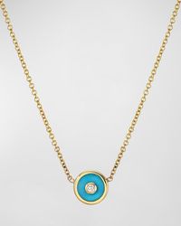 Retrouvai - Mini Compass Turquoise Pendant Necklace With Diamond Center - Lyst