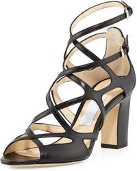 Jimmy Choo Dillan Caged Leather 85mm Sandal - Black