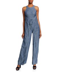Trina Turk Hewett Chambray Halter Jumpsuit - Blue