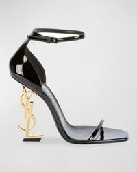 Saint Laurent - Opyum Ysl Logo-Heel Sandals With Golden Hardware - Lyst