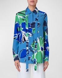 Akris - Sketched Abraham Flower-Print Neck-Tie Silk Crepe Shirt - Lyst