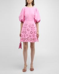 Maison Common - Floral Cutout 3/4-Sleeve Cotton Mini Dress - Lyst
