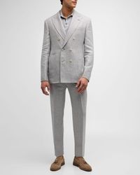 Brunello Cucinelli - Linen Houndstooth Double-Breasted Suit - Lyst