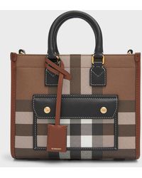 Burberry - Freya Check Leather Tote Bag - Lyst