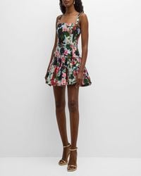 Oscar de la Renta - Hollyhocks Floral-Print Tiered Sleeveless Belted Mini Dress - Lyst