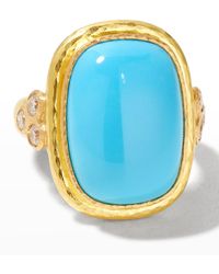 Elizabeth Locke - 19k Gold Cushion-cut Turquoise Ring With Diamonds, Size 6.5 - Lyst