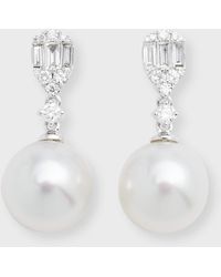 Belpearl - 18k White Gold 10.5mm South Sea Pearl Earrings With Diamond Rounds And Baguettes - Lyst