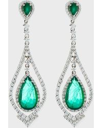 Andreoli - 18k White Gold Emerald & Diamond Pear Earrings - Lyst