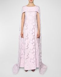 Huishan Zhang - Drew Floral Embroidered Lace Cape Gown - Lyst