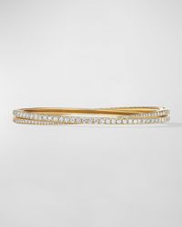 David Yurman 2-row Pave Crossover Bracelet With Diamonds In 18k Gold, 5.5mm, Size L - White