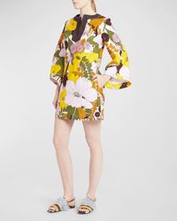 La DoubleJ - Floral-print Long-sleeve Mini Shift Dress - Lyst