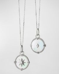 Monica Rich Kosann - Sterling Mini Adventure Compass Charm Necklace With Mother-Of-Pearl And Sapphire, 18"L - Lyst