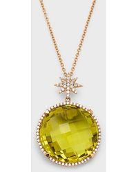 Lisa Nik - 18k Rose Gold Round Lemon Quartz And Diamond Necklace With Star Bail - Lyst