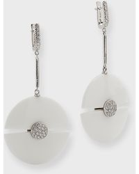 Sanalitro - 18k White Gold Universe Earrings With White Agate And Diamond Latch Hoops - Lyst