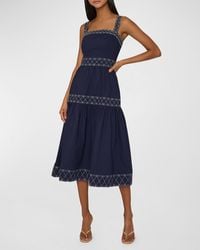 MILLY - Annette Embroidered Cotton Poplin Midi Dress - Lyst