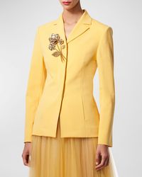 Carolina Herrera - Wool Blazer Jacket With Gold-tone Roses - Lyst