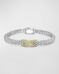 Lagos - Sterling Silver And 18k Embrace Diamond Pave Rope Bracelet - Lyst