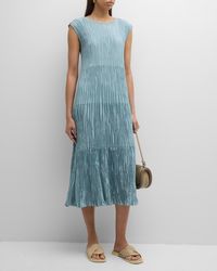 Eileen Fisher - Tiered A-Line Crinkled Silk Midi Dress - Lyst